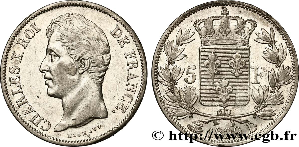 5 francs Charles X, 2e type 1829 Lyon F.311/30 AU50 