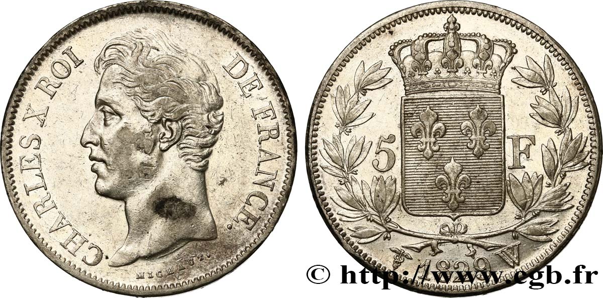 5 francs Charles X, 2e type 1829 Lille F.311/39 AU50 