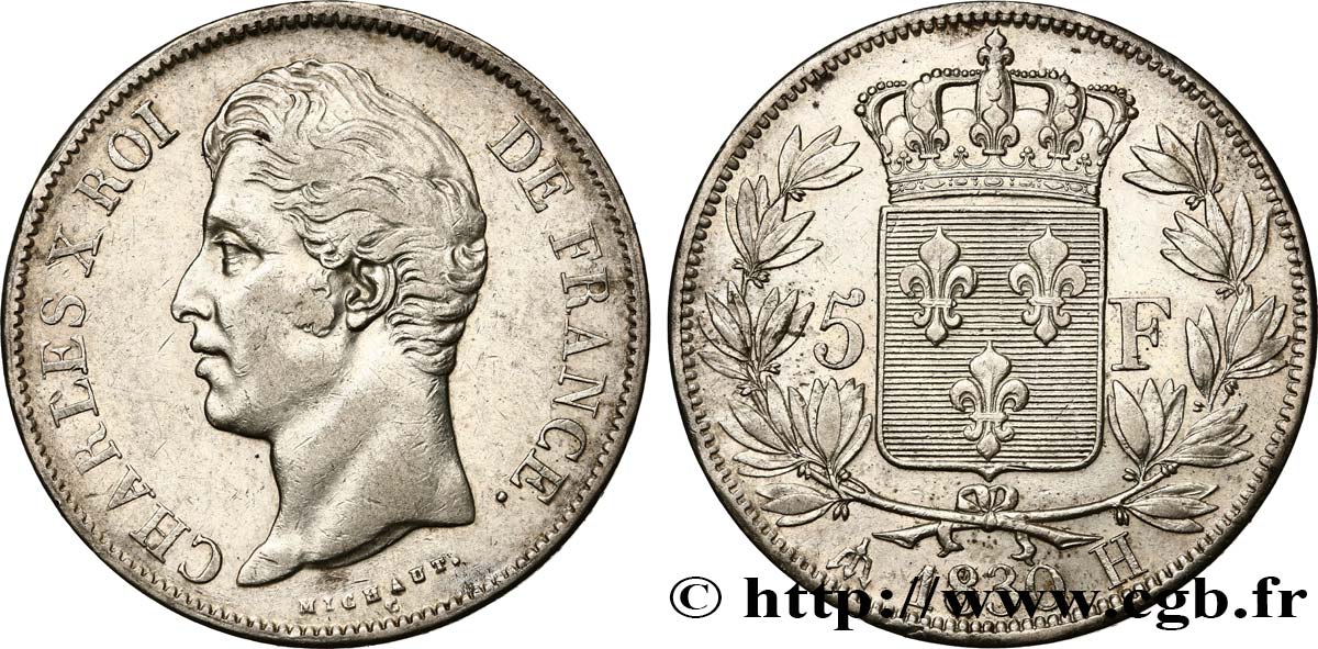 5 francs Charles X, 2e type 1830 La Rochelle F.311/44 AU50 