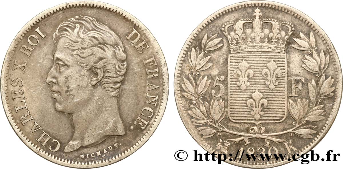 5 francs Charles X, 2e type 1830 Bordeaux F.311/46 XF40 