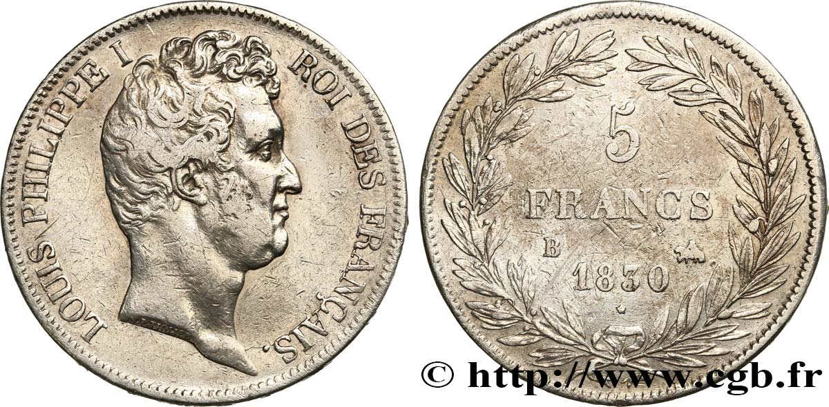 5 francs type Tiolier avec le I, tranche en creux 1830 Rouen F.315/2 MBC40 
