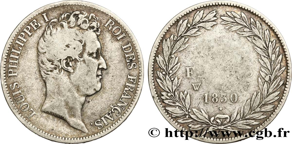 5 francs type Tiolier avec le I, tranche en creux 1830 Lille F.315/13 VF20 