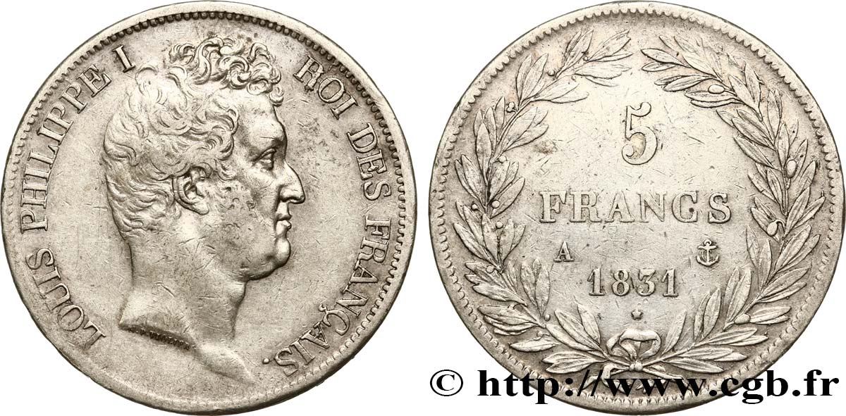 5 francs type Tiolier avec le I, tranche en creux 1831 Paris F.315/14 TTB48 