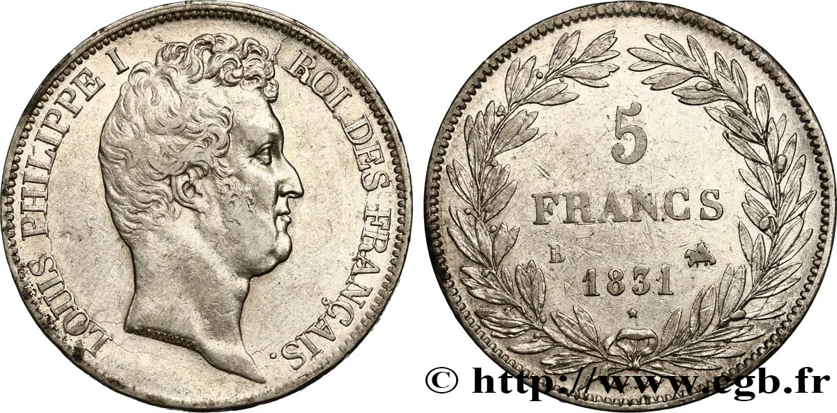 5 francs type Tiolier avec le I, tranche en creux 1831 Rouen F.315/15 TTB48 