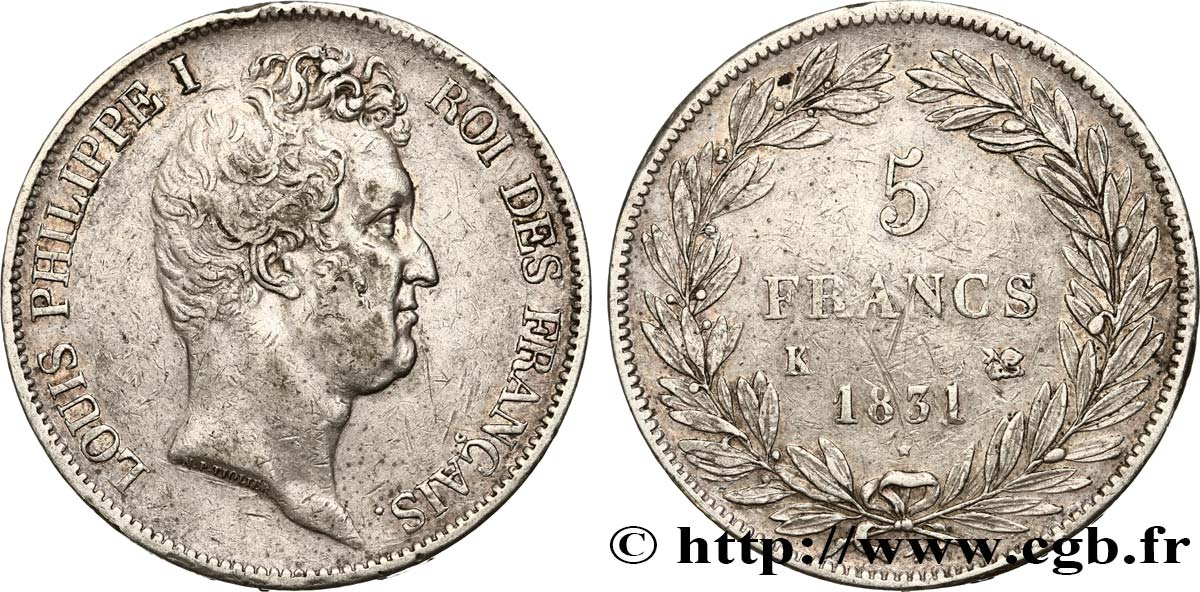 5 francs type Tiolier avec le I, tranche en creux 1831 Bordeaux F.315/20 TTB45 