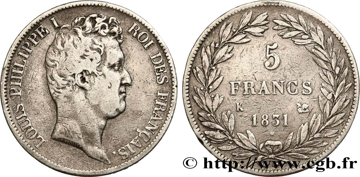 5 francs type Tiolier avec le I, tranche en creux 1831 Bordeaux F.315/20 VF35 