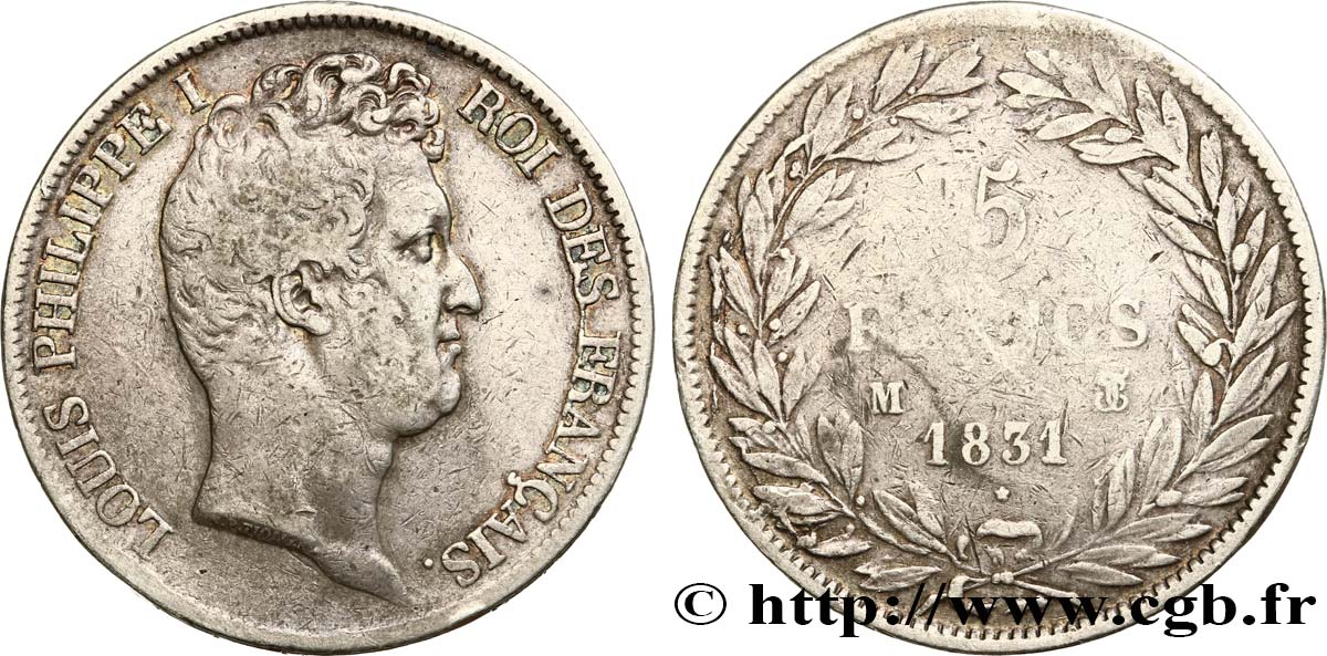 5 francs type Tiolier avec le I, tranche en creux 1831 Toulouse F.315/22 BC25 