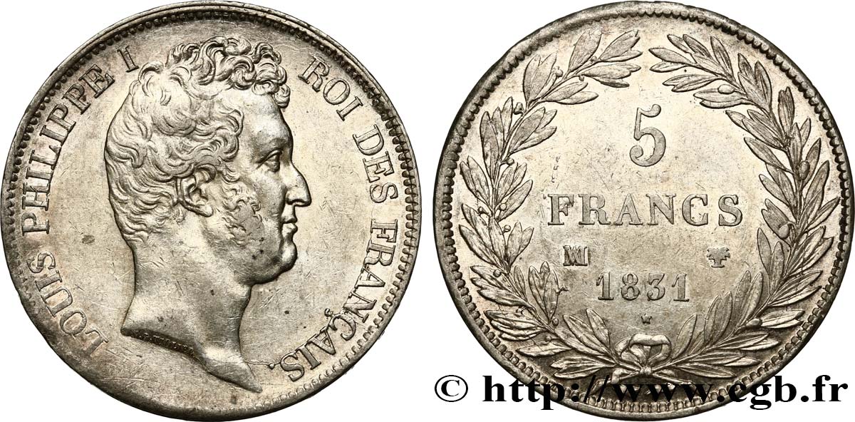 5 francs type Tiolier avec le I, tranche en creux 1831 Marseille F.315/23 BB52 