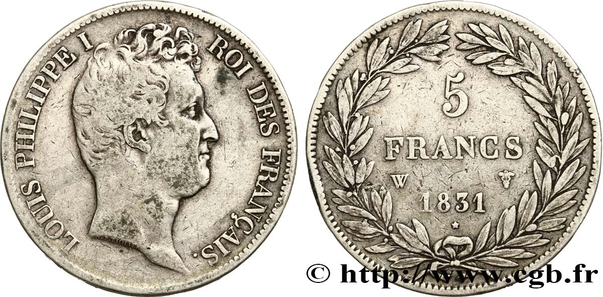 5 francs type Tiolier avec le I, tranche en creux 1831 Lille F.315/27 TB30 