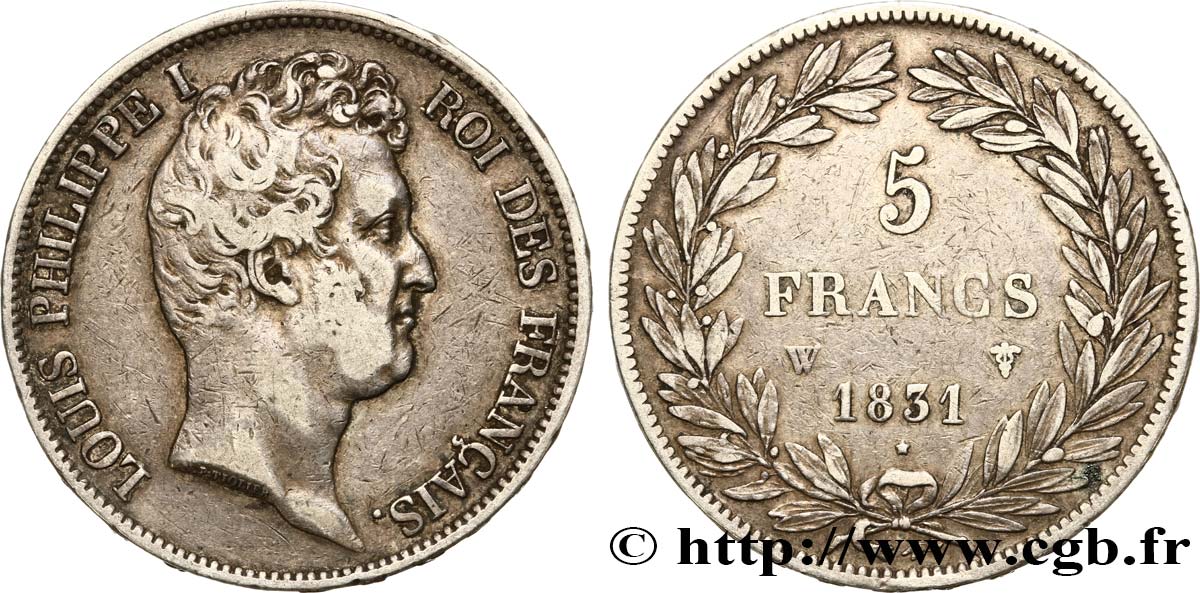 5 francs type Tiolier avec le I, tranche en relief 1831 Lille F.316/4 S35 