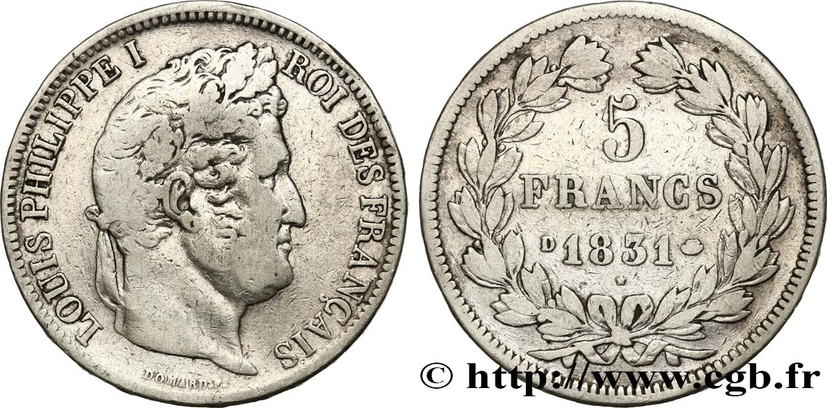 5 francs Ier type Domard, tranche en relief 1831 Lyon F.320/4 TB 