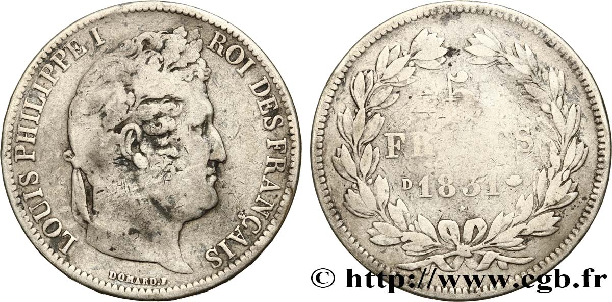 5 francs Ier type Domard, tranche en relief 1831 Lyon F.320/4 B 