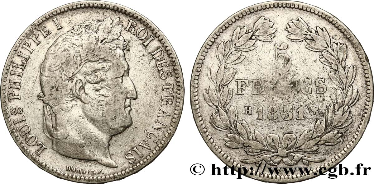 5 francs Ier type Domard, tranche en relief 1831 La Rochelle F.320/5 S35 