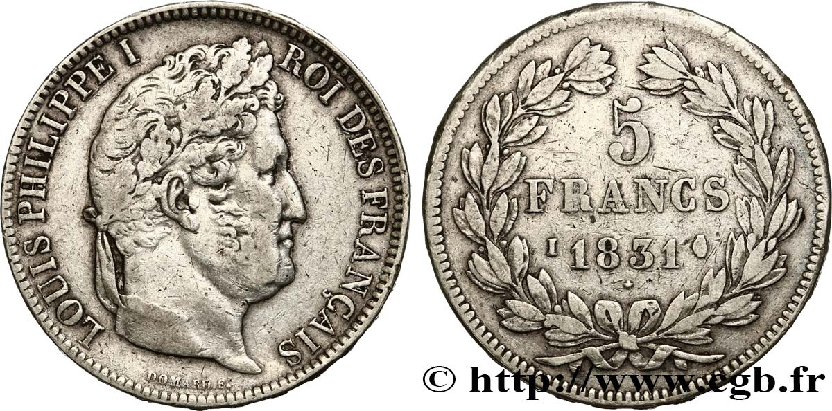 5 francs, Ier type Domard, tranche en relief 1831 Limoges F.320/6 S38 