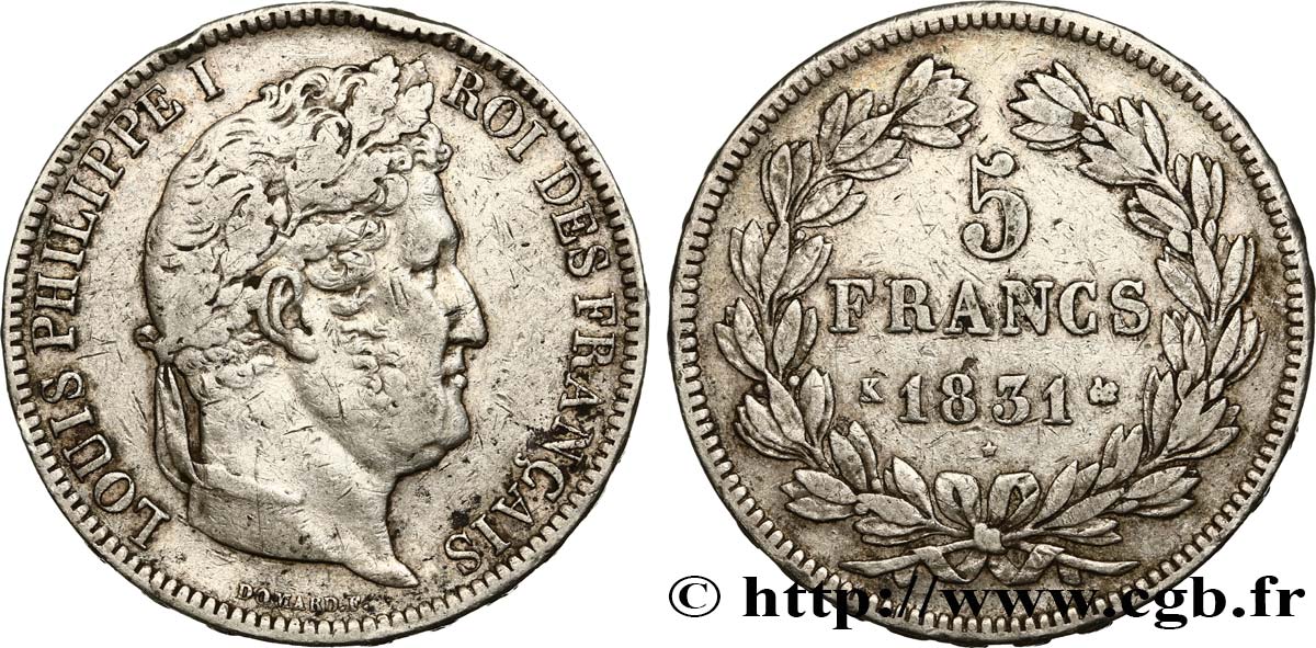 5 francs Ier type Domard, tranche en relief 1831 Bordeaux F.320/7 S38 