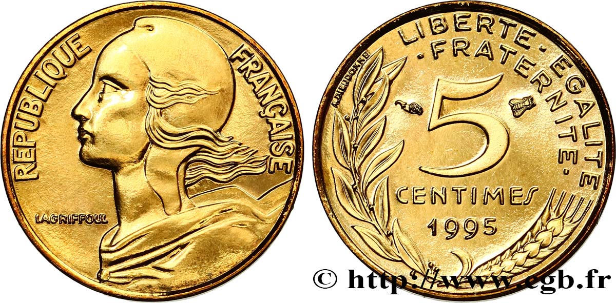 5 centimes Marianne, BU (Brillant Universel), 3 plis 1995 Pessac F.125/37 FDC 