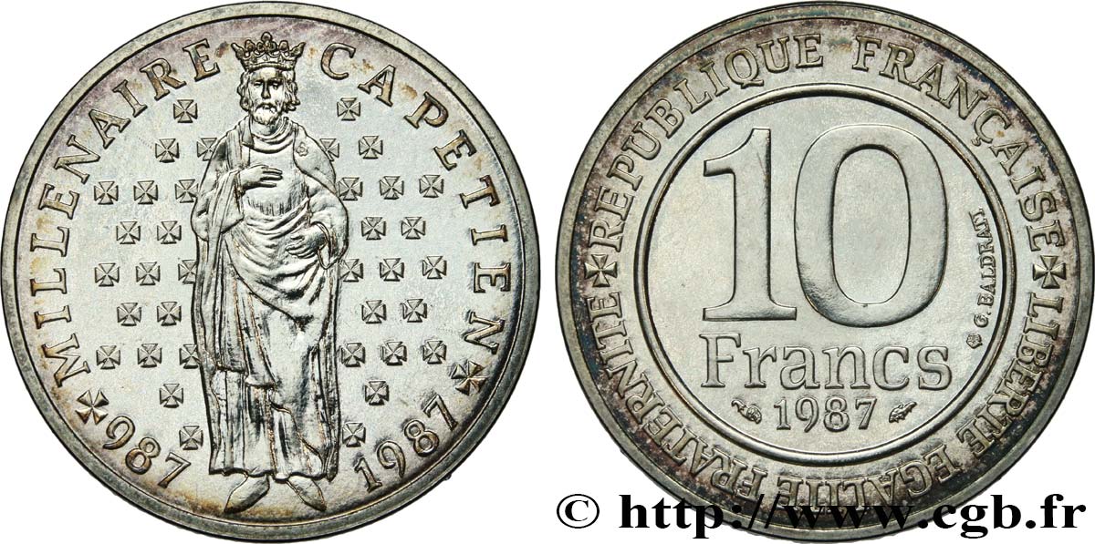 Brillant Universel argent 10 francs Millénaire Capétien 1987 Paris F5.1301  4 MS 