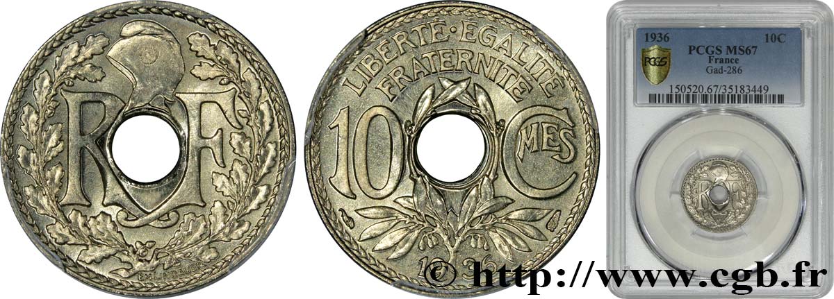 10 centimes Lindauer 1936  F.138/23 ST67 PCGS