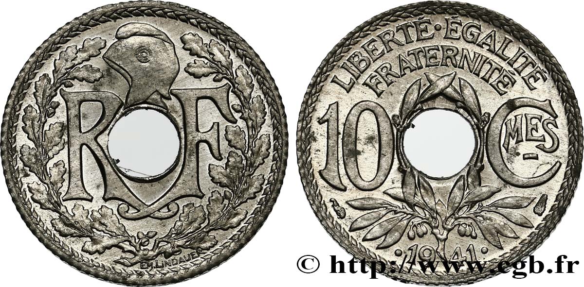 10 centimes Lindauer en zinc, Cmes souligné et millésime avec points 1941 Paris F.140/2 SPL64 