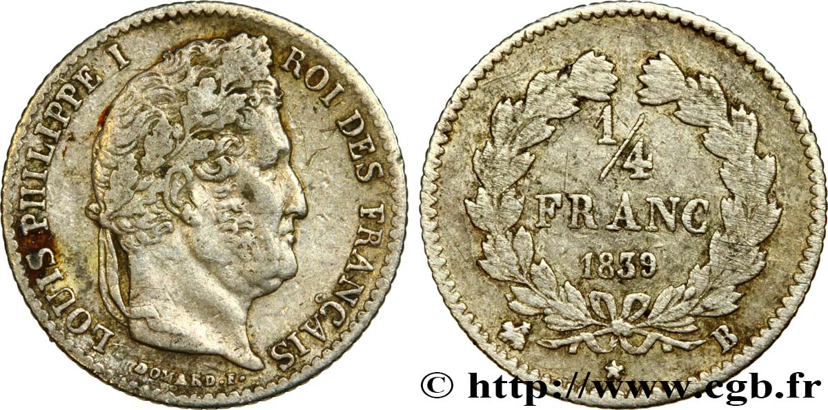 1/4 franc Louis-Philippe 1839 Rouen F.166/75 TB 