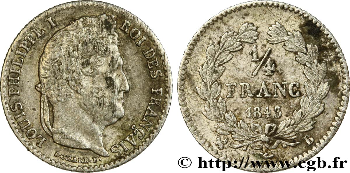 1/4 franc Louis-Philippe 1843 Rouen F.166/94 TB 