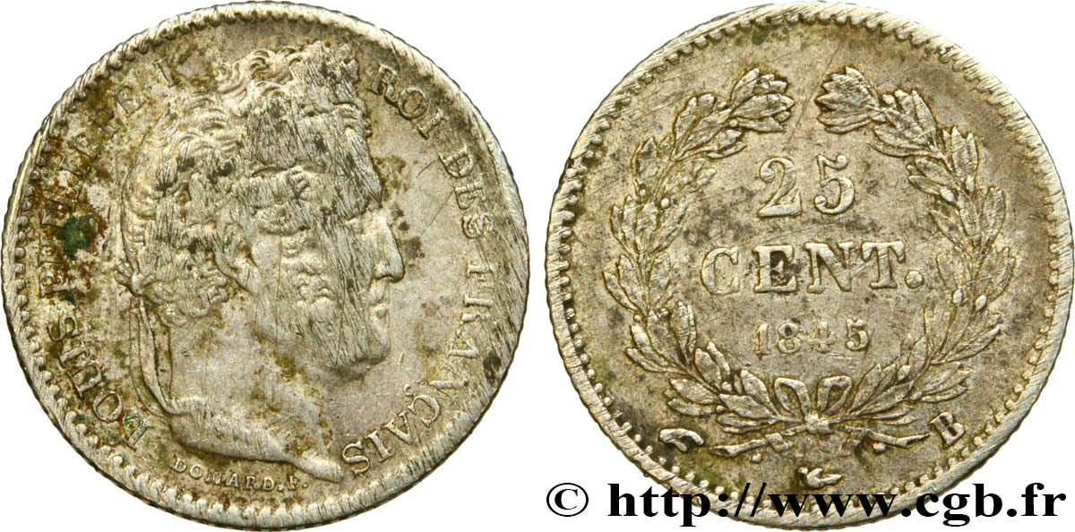 25 centimes Louis-Philippe 1845 Rouen F.167/1 TB 