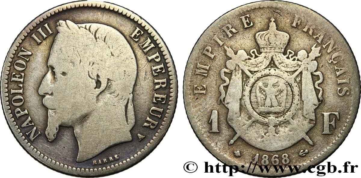 1 franc Napoléon III, tête laurée 1868 Paris F.215/10 SGE10 