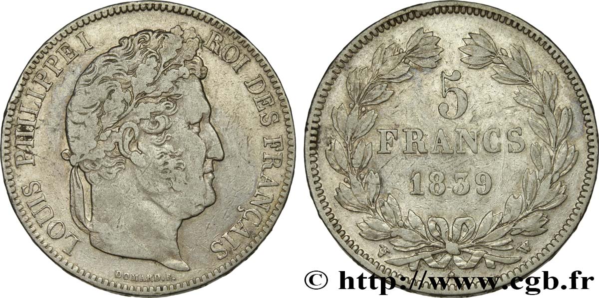 5 francs IIe type Domard 1839 Lille F.324/82 TTB40 