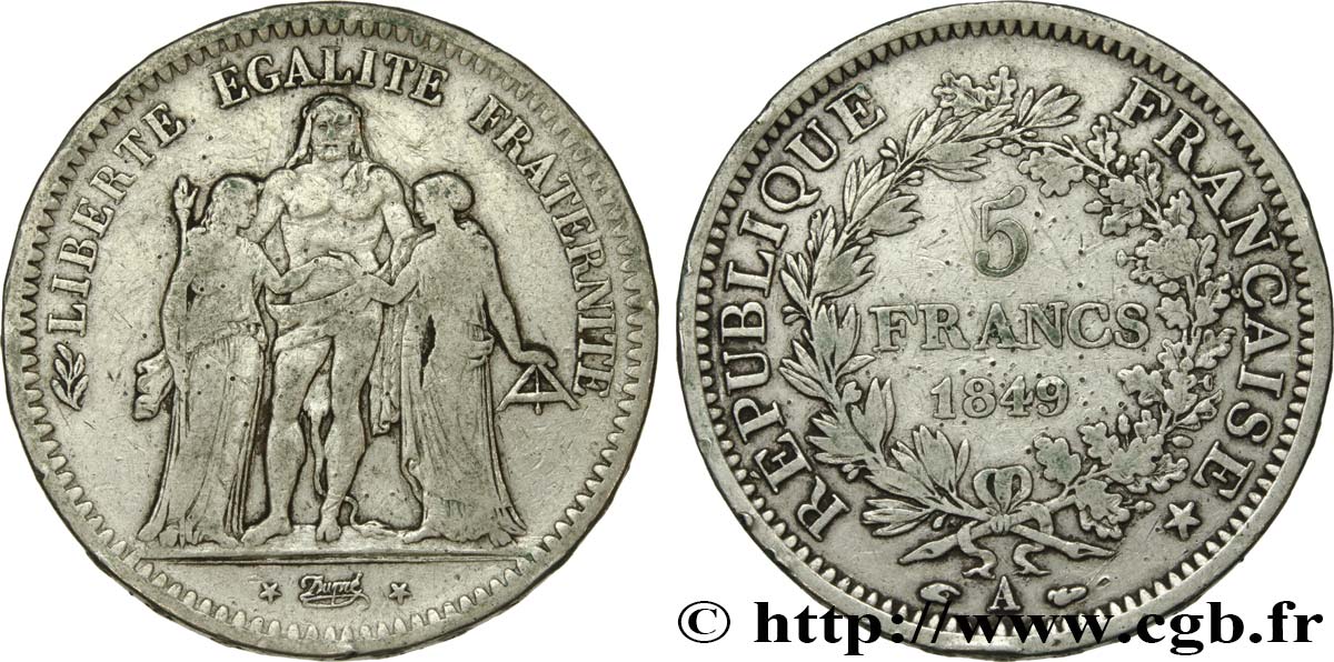 5 francs Hercule, IIe République 1849 Paris F.326/5 TB 