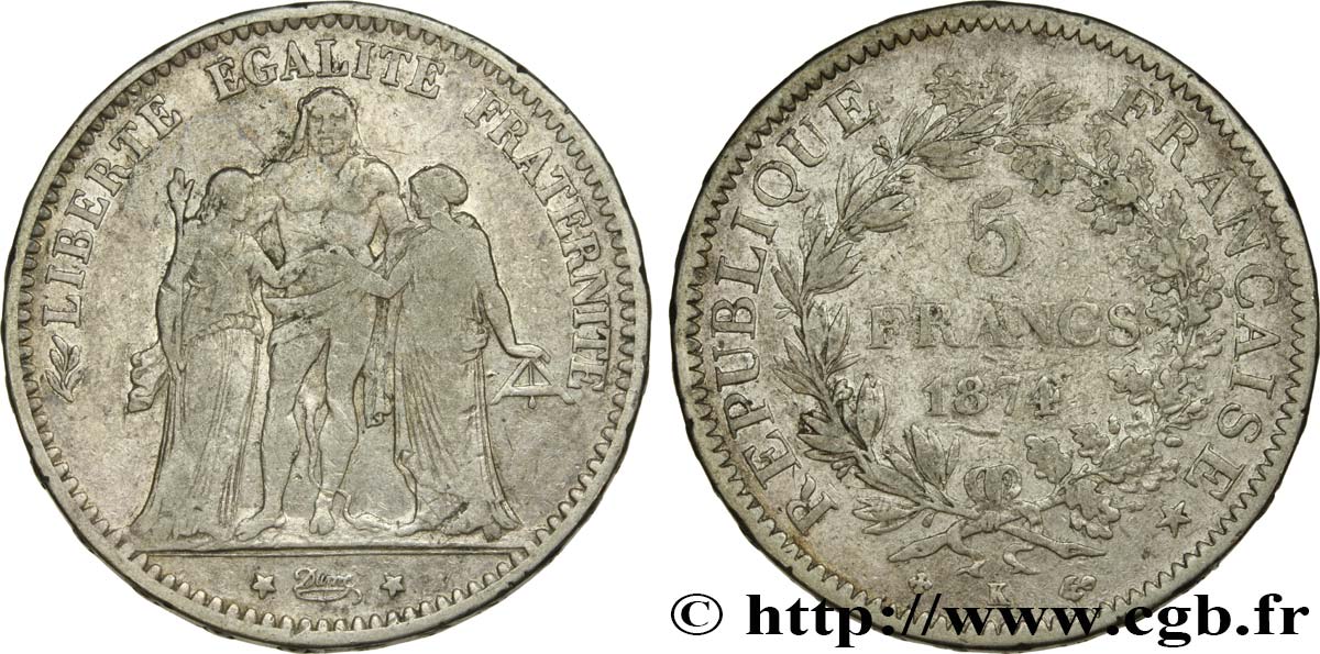 5 francs Hercule 1874 Bordeaux F.334/13 BC 