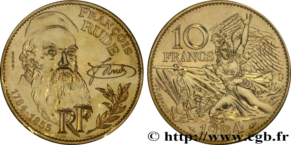Essai de 10 francs François Rude 1984 Pessac F.369/1 FDC 