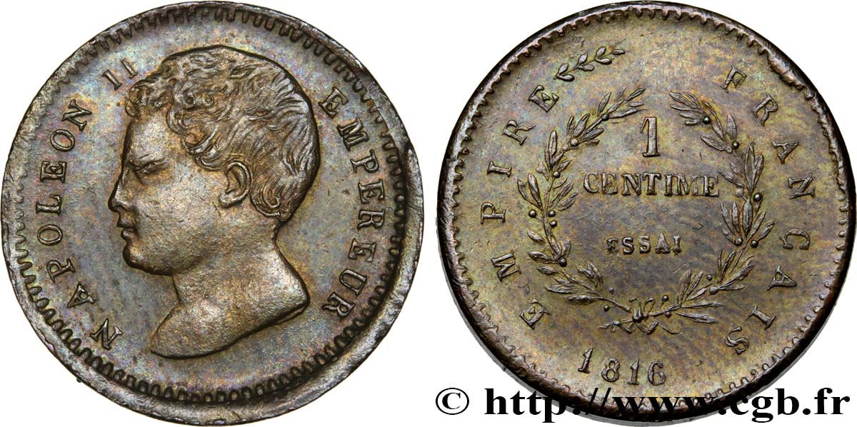 Essai-piéfort en bronze de 1 centime en bronze 1816  VG.2415 P VZ58 