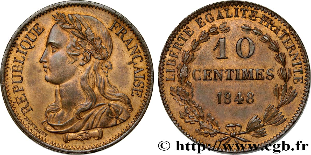 Concours de 10 centimes, essai de Montagny 1848  VG.3146  fST63 