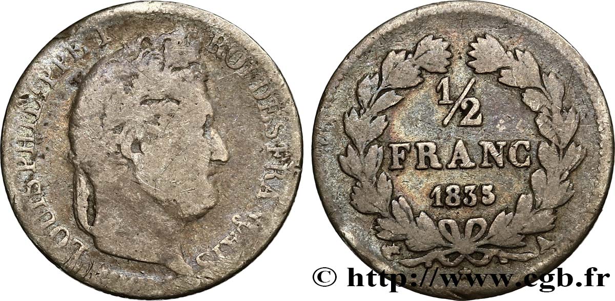 1/2 franc Louis-Philippe 1835 Paris F.182/53 VG 