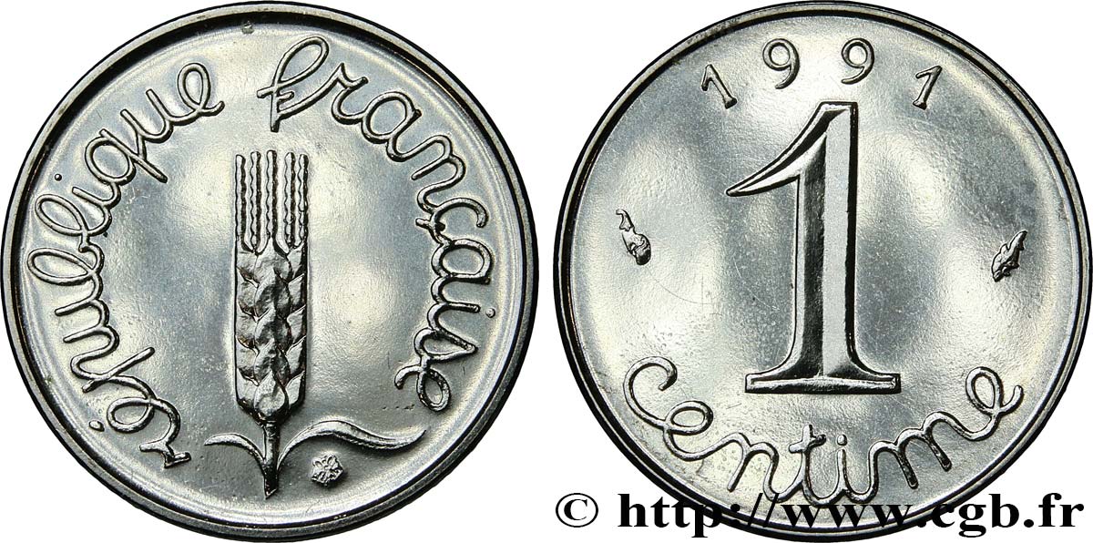 1 centime Épi, BU (Brillant Universel), frappe médaille 1991 Pessac F.106/49 FDC 