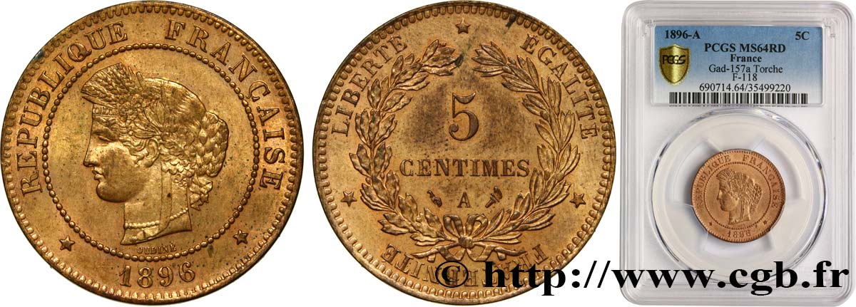 5 centimes Cérès 1896 Paris F.118/38 SPL64 PCGS