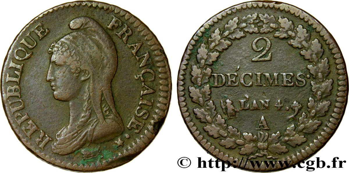 2 décimes Dupré 1796 Paris F.145/1 TTB42 