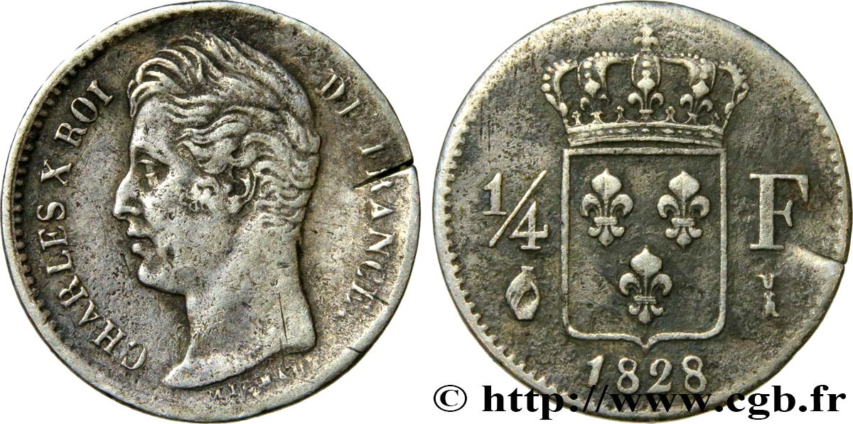 1/4 franc Charles X 1828 Limoges F.164/23 MB 