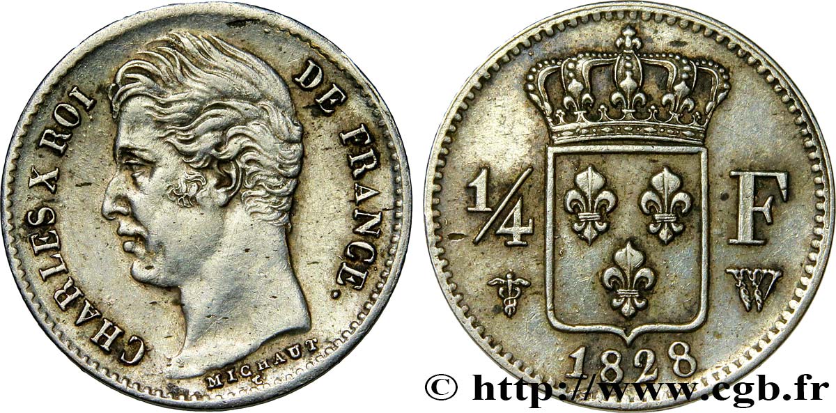 1/4 franc Charles X 1828 Lille F.164/28 TTB+ 