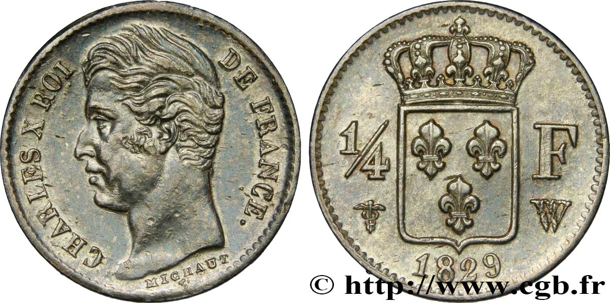 1/4 franc Charles X 1829 Lille F.164/38 VZ58 