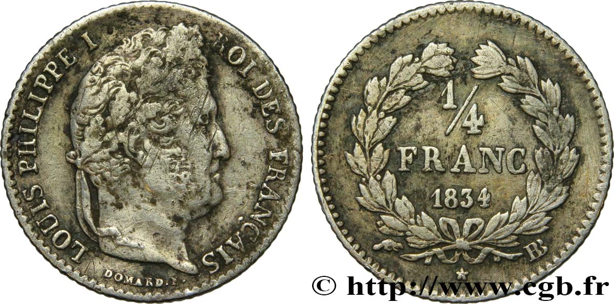1/4 franc Louis-Philippe 1834 Strasbourg F.166/39 TB 