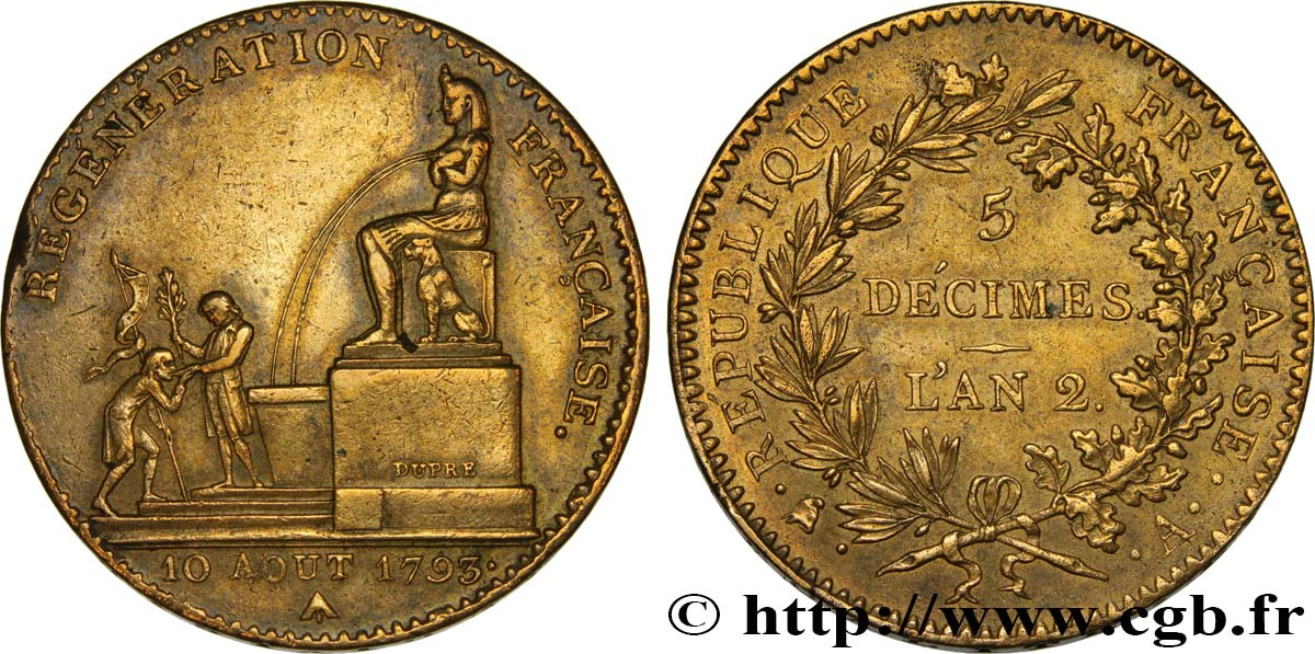 5 décimes, Régénération française 1793 Paris F.172A/1 AU50 