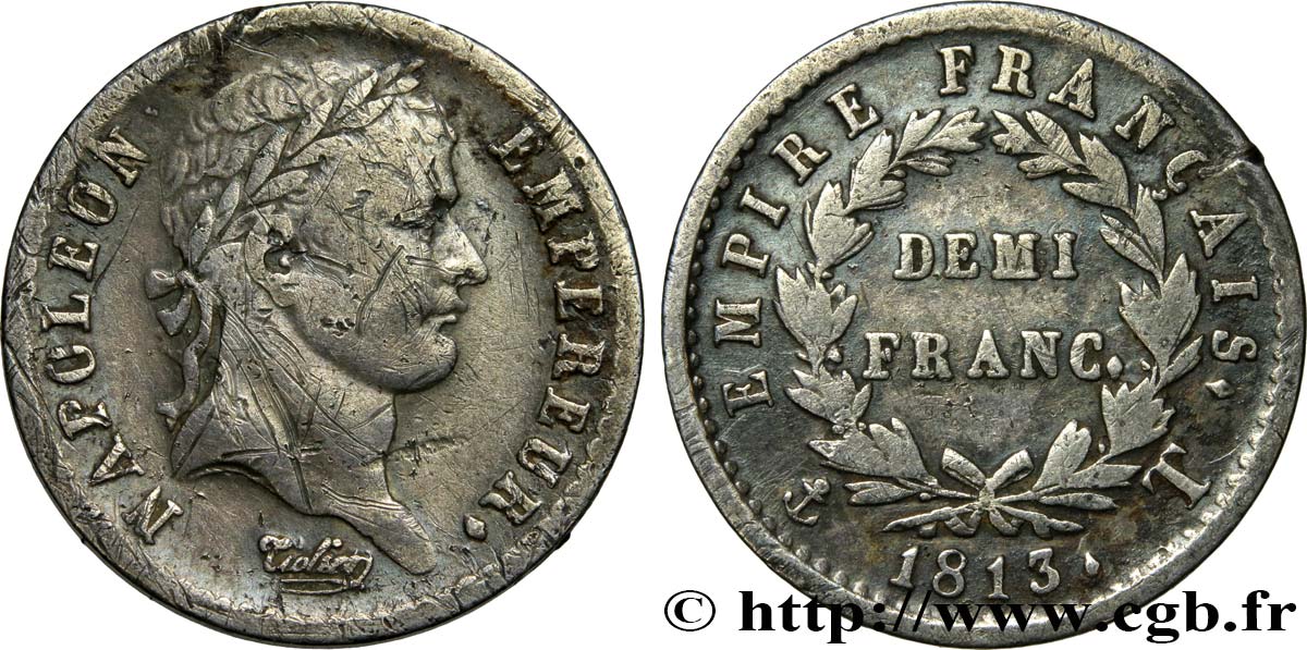 Demi-franc Napoléon Ier tête laurée, Empire français 1813 Nantes F.178/60 BC 