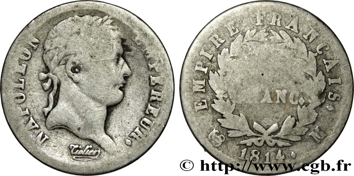 Demi-franc Napoléon Ier tête laurée, Empire français 1814 Toulouse F.178/64 VG10 