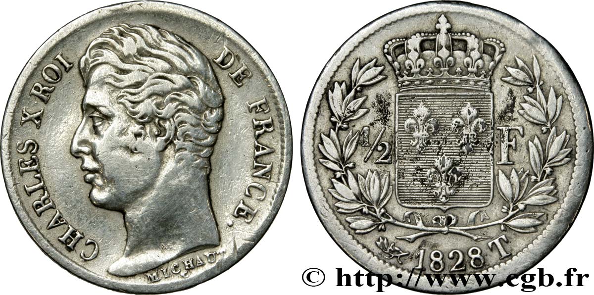 1/2 franc Charles X 1828 Nantes F.180/35 MBC 