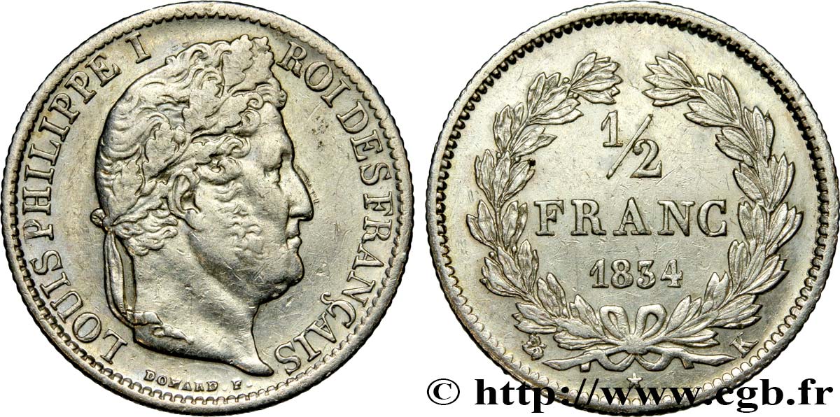 1/2 franc Louis-Philippe 1834 Bordeaux F.182/46 BB50 