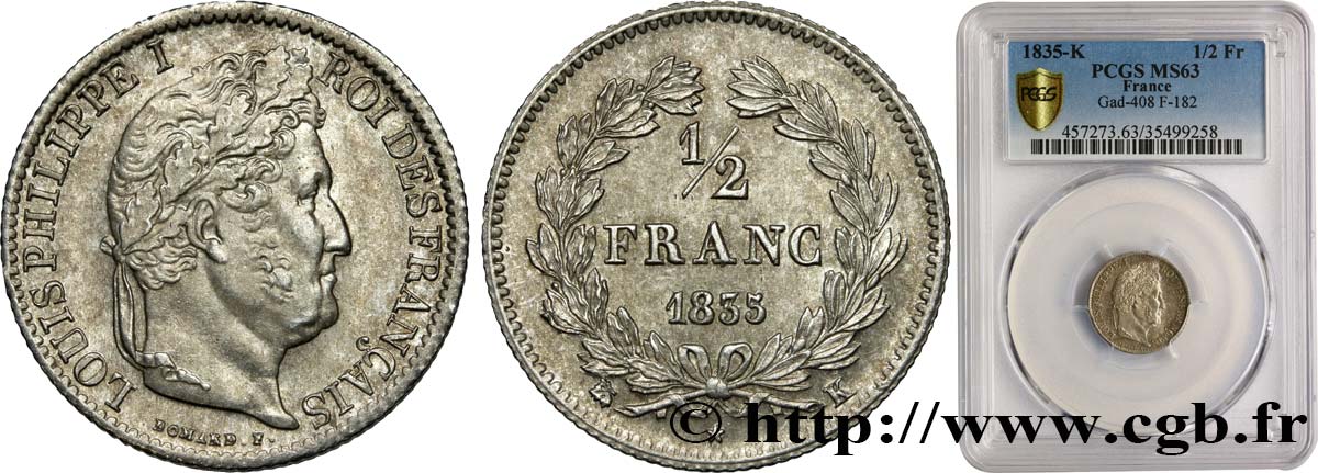 1/2 franc Louis-Philippe 1835 Bordeaux F.182/57 SPL63 PCGS