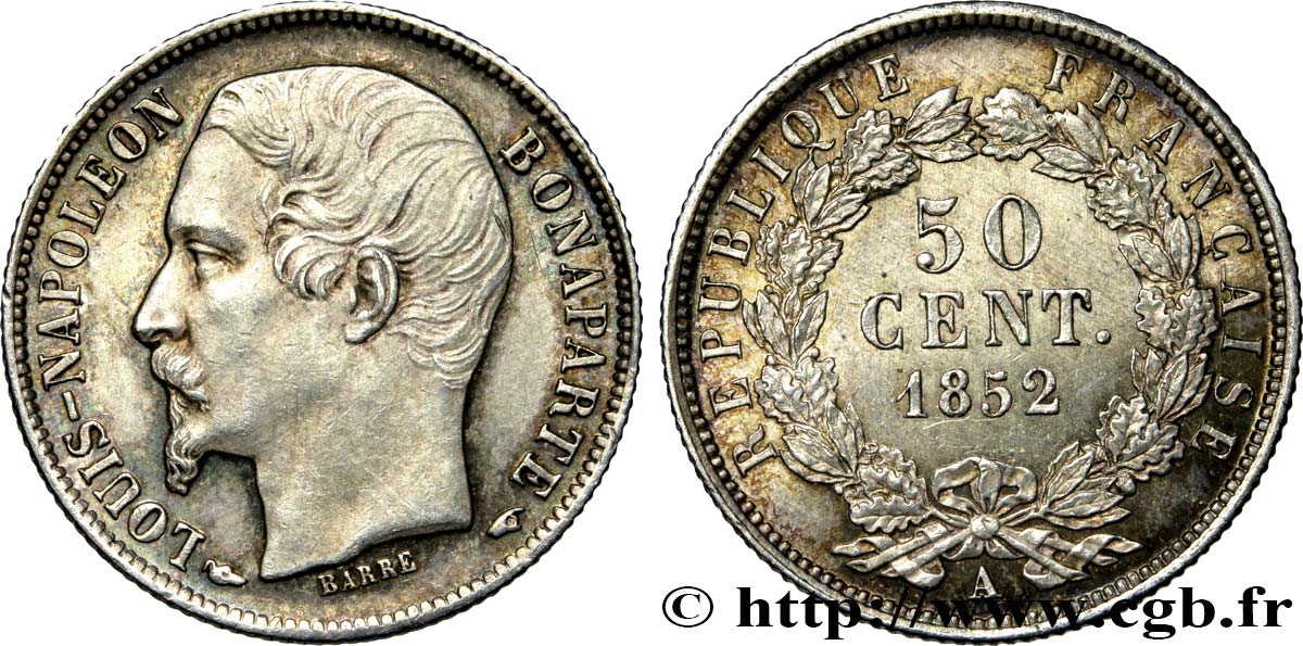 50 centimes Louis-Napoléon 1852 Paris F.185/1 MS60 