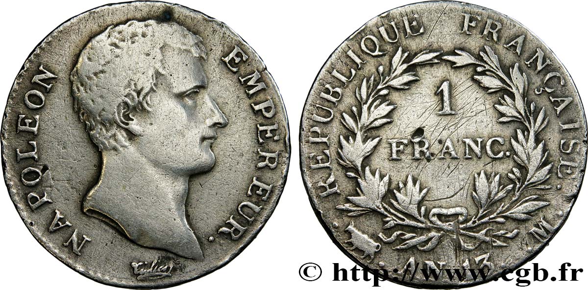 1 franc Napoléon Empereur, Calendrier révolutionnaire 1805 Toulouse F.201/23 MB25 