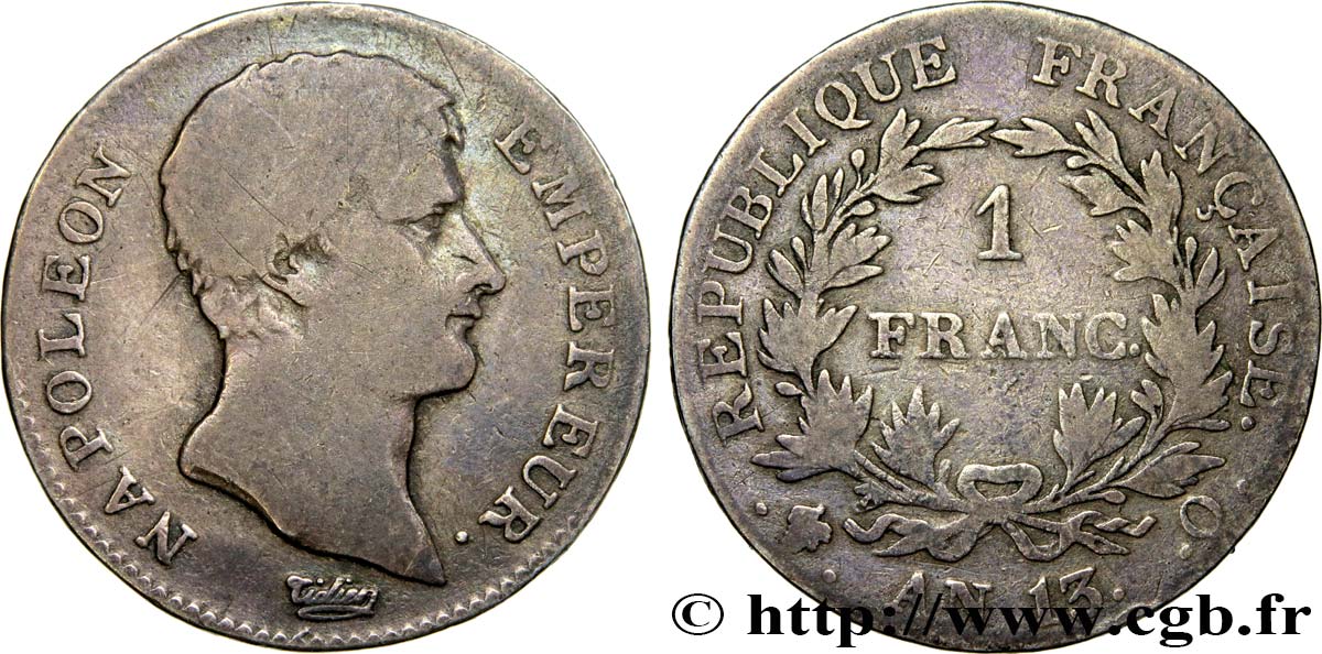 1 franc Napoléon Empereur, Calendrier révolutionnaire 1805 Perpignan F.201/25 F15 